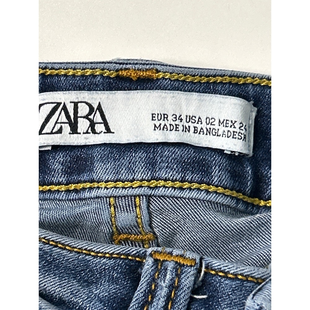 ZARA Blue Denim‎ Distressed High Rise Skinny Jeans Women EUR 34 USA 02